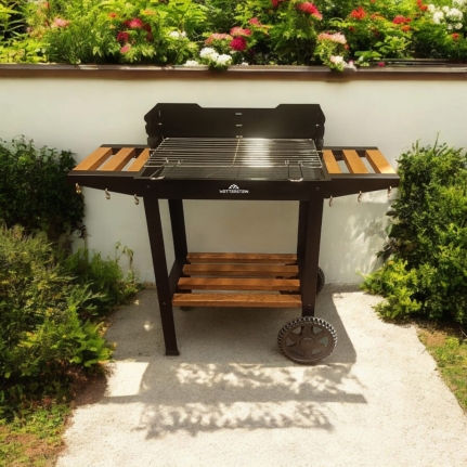 Wetterstein Tekerlekli Mangal, Ahşap Sehpalı/Raflı, Barbekü S MODEL