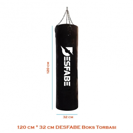 Desfabe Boxing Star 120x32 Cm Zincirli Boks Kum Torbası Siyah+Askı Aparatı