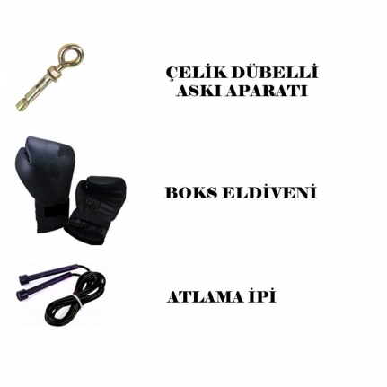 Desfabe Boxing Star 70x25 Cm Zincirli Boks Kum Torbası Siyah+Askı Aparatı+Boks Eldiveni+Atlama İpi