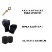 Desfabe Boxing Star 70x25 Cm Zincirli Boks Kum Torbası Siyah +Askı Aparatı+Boks Eldiveni+El Sargı Bandajı