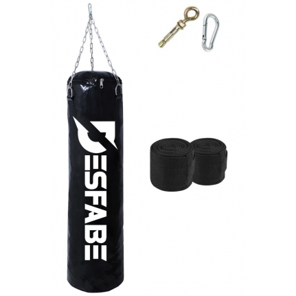 Desfabe Boxing Star 70x25 Cm Zincirli Boks Kum Torbası Siyah+Askı Aparatı+El Sargı Bandajı Desfabe Boxing Star 70x25 Cm Zincirli Boks Kum Torbası Siyah+Askı Aparatı+El Sargı Bandajı