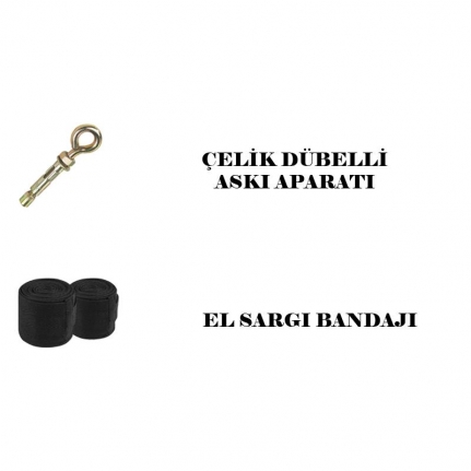 Desfabe Boxing Star 70x25 Cm Zincirli Boks Kum Torbası Siyah+Askı Aparatı+El Sargı Bandajı