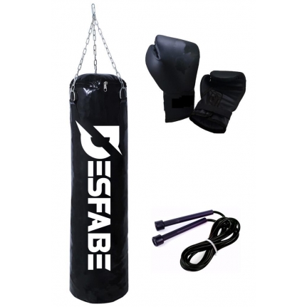 Desfabe Boxing Star 70x25 Cm Zincirli Boks Kum Torbası Siyah+Atlama İpi+Boks Eldiveni