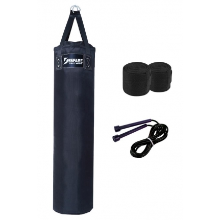 Desfabe Polydes 120x30 Cm Kolonlu Boks Kum Torbası Siyah+El Sargı Bandajı+Atlama İpi
