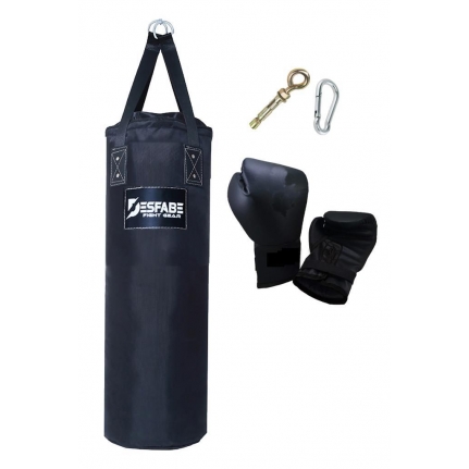 Desfabe Polydes 80x25 Cm Kolonlu Boks Kum Torbası Siyah+Askı Aparatı+Boks Eldiveni