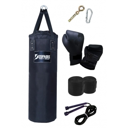 Desfabe Polydes 80x25 Cm Kolonlu Boks Kum Torbası Siyah+Askı Aparatı+Boks Eldiveni+El Bandajı+İp